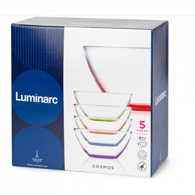 Набор салатников LUMINARC КОСМОС 5 шт (4х12.5 см+23 см) с цветным дном A0002 Набор салатников LUMINARC КОСМОС 5 шт (4х12.5 см+23 см) с цветным дном A0002